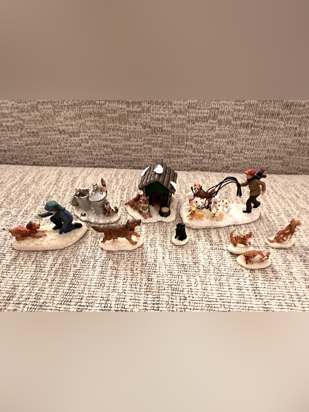 Christmas Village Dog & Cat Figurine Accessory Lot
